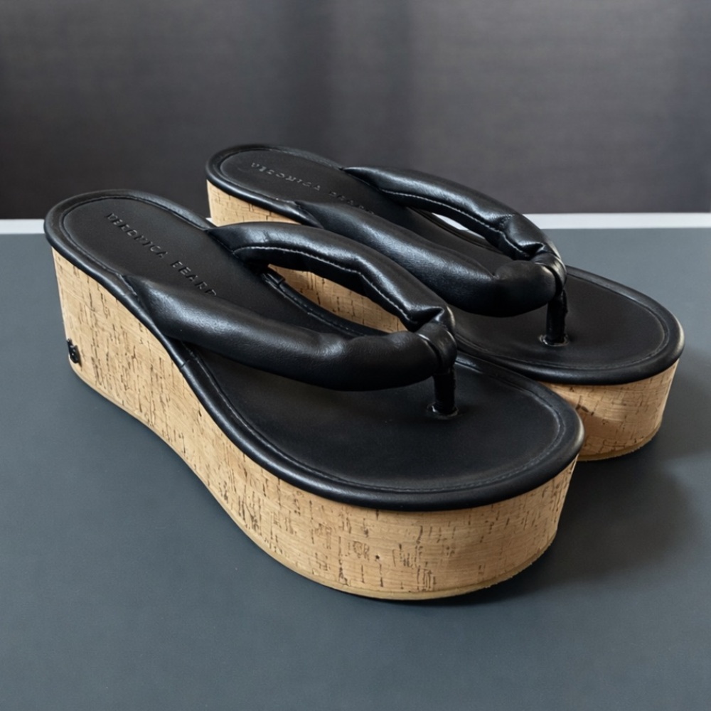 Veronica Beard Black Platform Wedge Sandals
